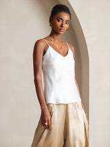 [Blanco] SilkSilky-ES Spaghetti Strap V Neck Top de tirantes 006