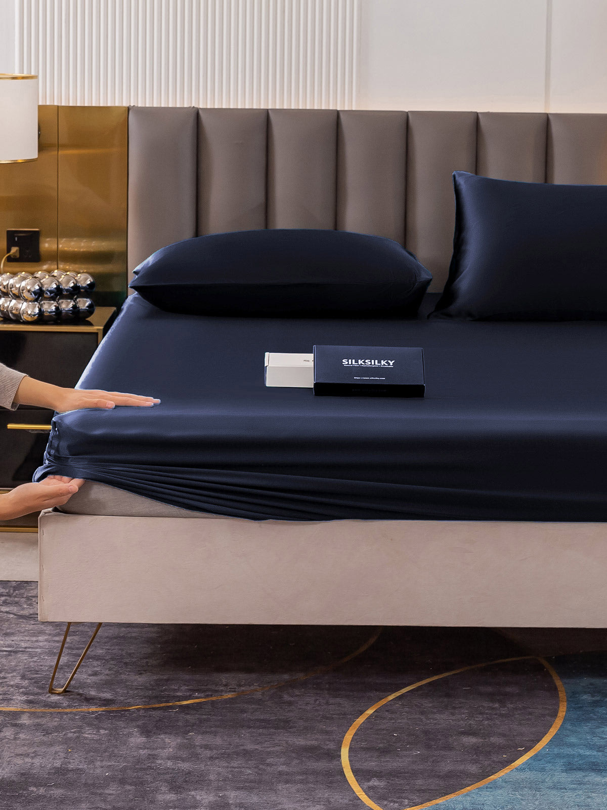 [Azul Oscuro] SilkSilky-ES 19Momme Seda Pura Bedding Set 006