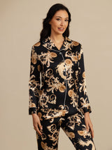 [Dragón Negro] SilkSilky-ES Long Sleeve Lapel Collar Pijamas de mujer 004