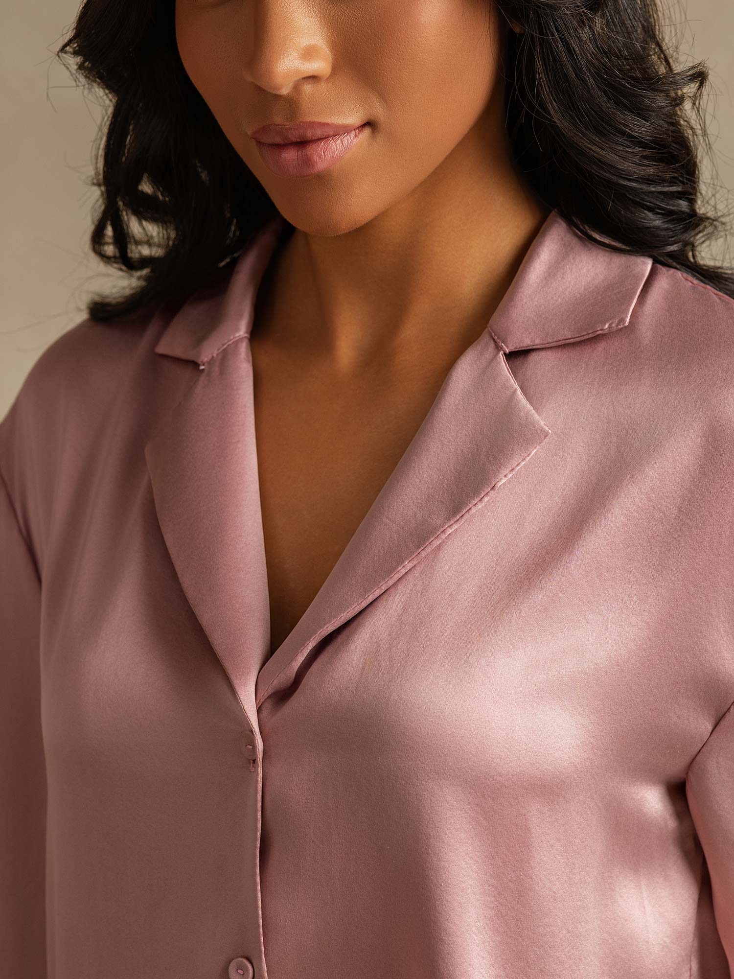 [Piel De Melocotón] SilkSilky-ES 19Momme Seda Pura Cuello Camisero Pijamas de mujer 004,