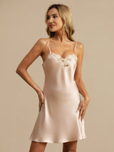 [Rosa] SilkSilky-ES Spaghetti Strap V Neck Camisón 007