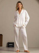 [Blanco] SilkSilky-ES 19Momme Manga larga Cuello de Muesca Pijamas de mujer 008