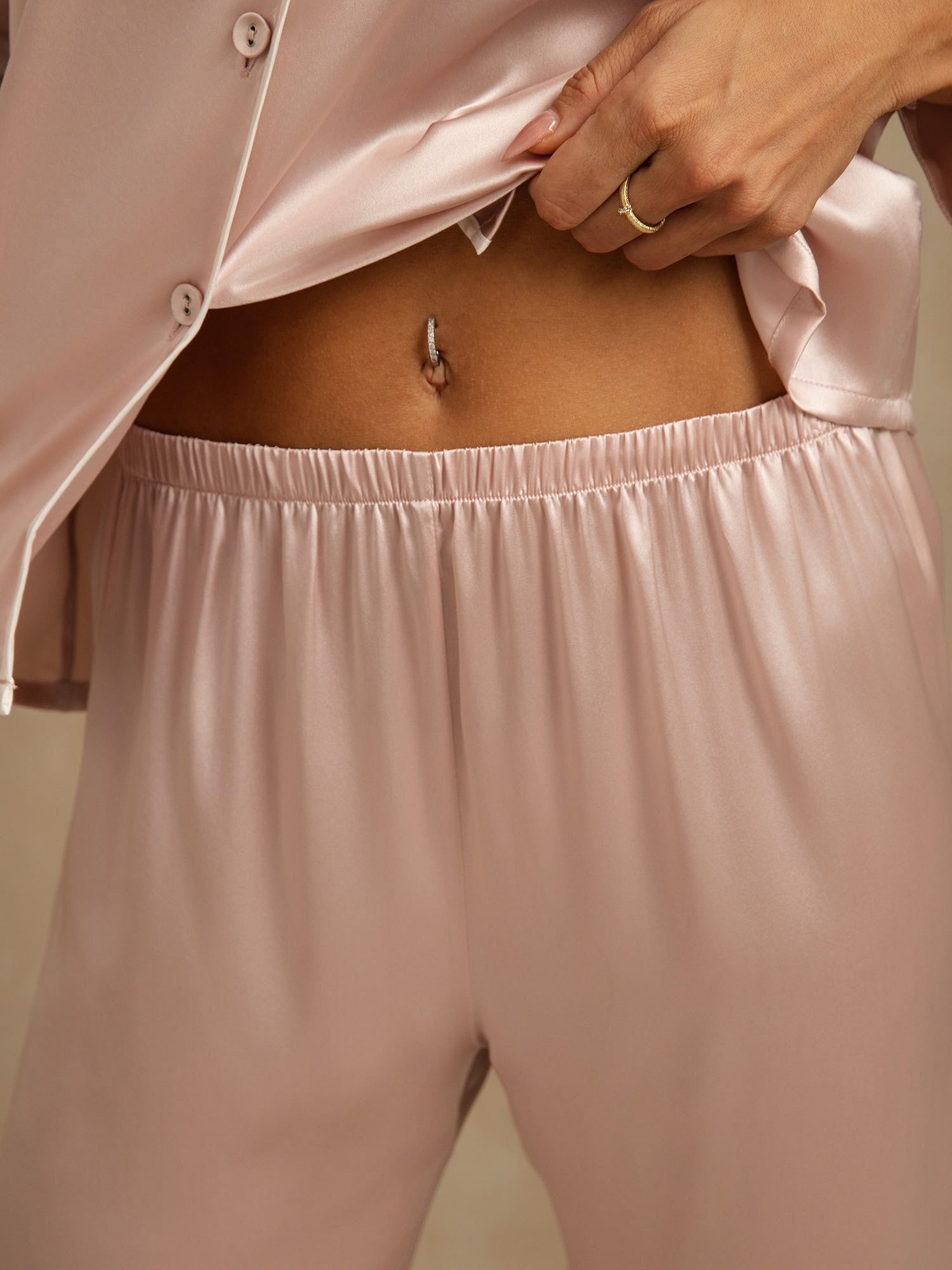 [Rosa] SilkSilky-ES Seda Pura Cuello Camisero Pijamas de mujer 005