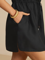 [Negro] SilkSilky-ES 18Momme Manga Casquillo Cuello Henley Vestido 005