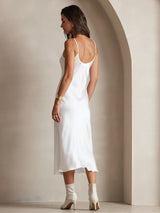 [Blanco] SilkSilky-ES Spaghetti Strap V Neck Vestido 002