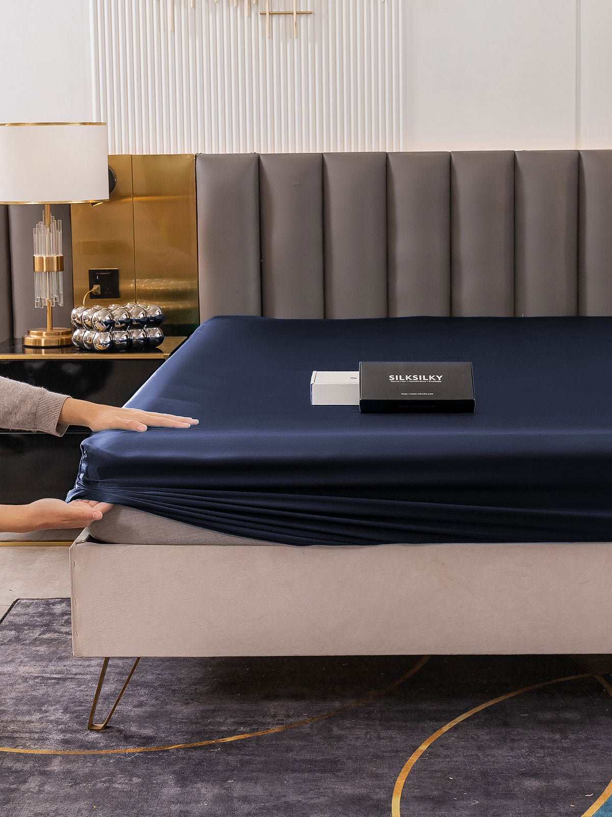 [Azul Oscuro] SilkSilky-ES 19Momme Seda Pura Sheet 005