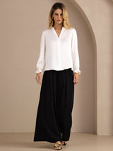 [Blanco] SilkSilky-ES Long Sleeve Blusas 007