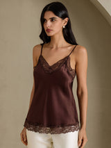 [Marrón] SilkSilky-ES V Neck Top de tirantes 003