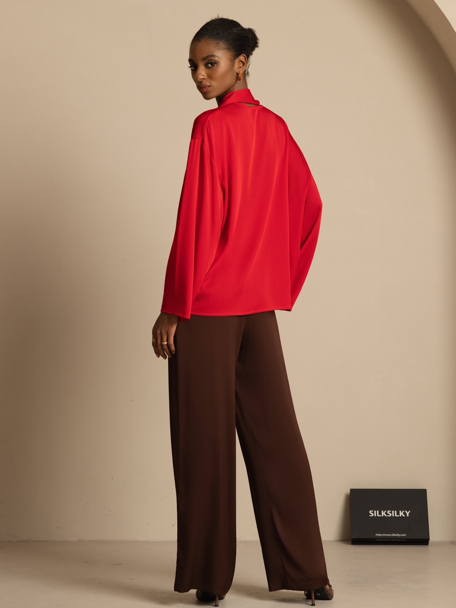 [Vino] SilkSilky-ES 19Momme Seda Manga larga Cuello en V Blusa 007