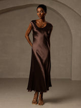 [Café] SilkSilky-ES Cap Sleeve Vestido 005