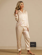 [Champán] SilkSilky-ES Long Sleeve Lapel Collar Pijamas de mujer 005