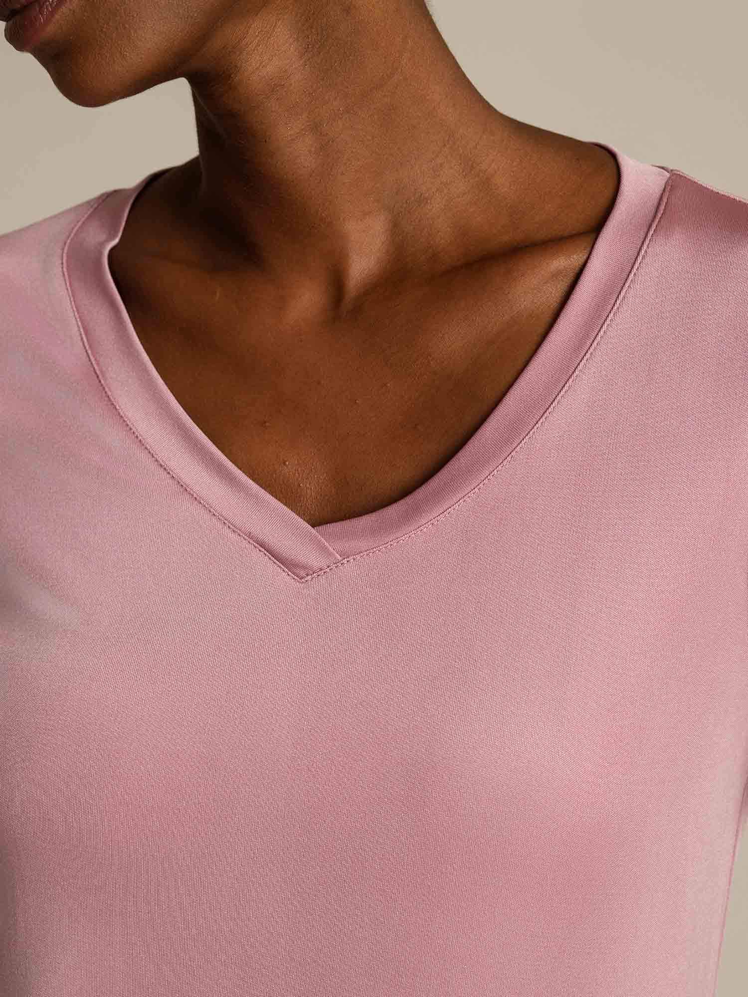 [MalvaPálido] SilkSilky-ES Seda Pura Cuello en V Camisetas de Mujer 004