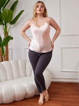 [Rosa] SilkSilky-ES Spalline Sottili Cuello en V Top de tirantes talla grande 004
