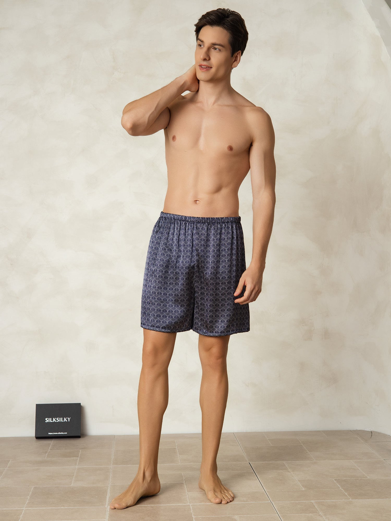 [Ginkgo Azul Marino] SilkSilky-ES 19Momme Mens Sleep Bottoms 006