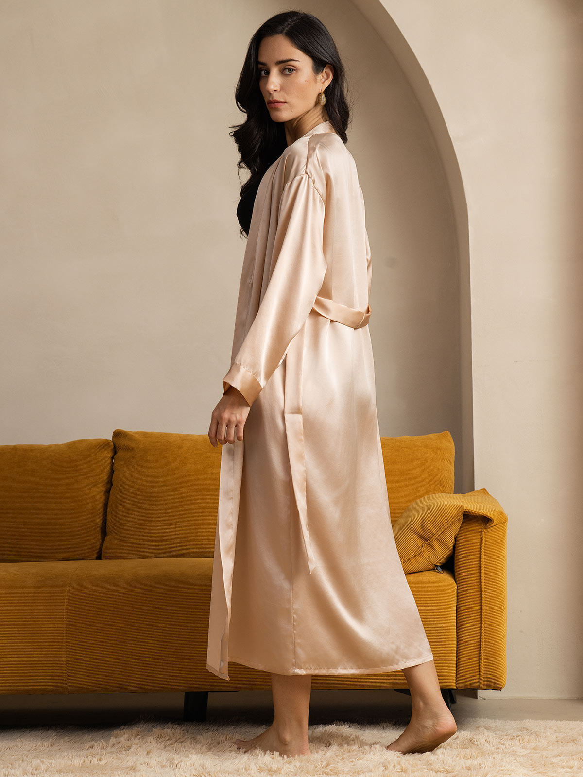 [Champán] SilkSilky-ES Seda Pura Wrap Bata de mujer 002
