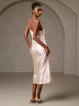 [Rosa] SilkSilky-ES Spaghetti Strap V Neck Vestido 002