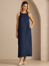 [Azul Oscuro] SilkSilky-ES Sleeveless Crew Neck Vestido 005