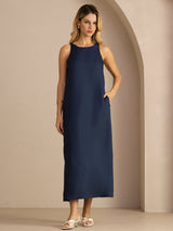 [Azul Oscuro] SilkSilky-ES Sleeveless Crew Neck Vestido 005