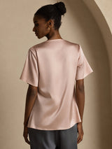 [Toscana] SilkSilky-ES Short Sleeve Cowl Neck Blusas 002