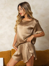 [Champán] SilkSilky-ES Short Sleeve Round Neck Pijamas de mujer 001