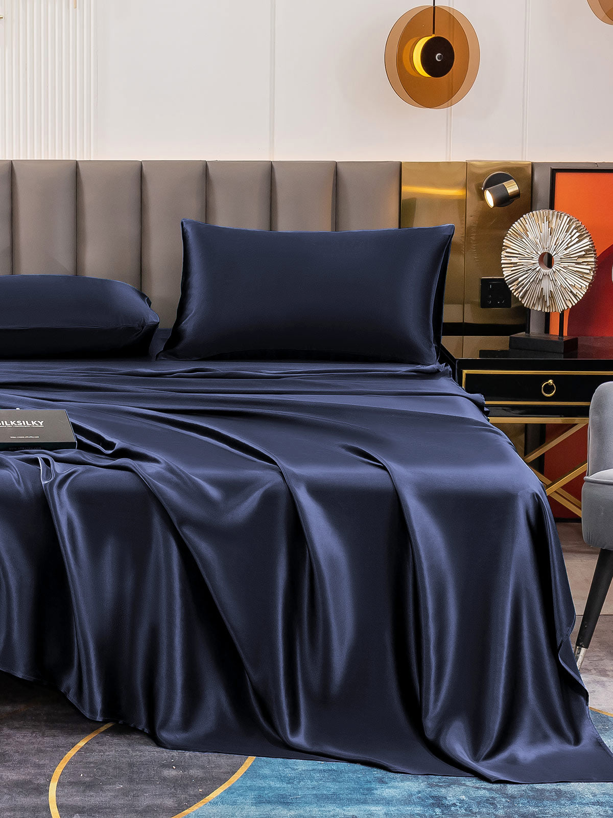 [Azul Oscuro] SilkSilky-ES 19Momme Seda Pura Bedding Set 006