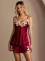 [Vino] SilkSilky-ES Spaghetti Strap V Neck Conjunto de tirantes 001