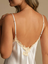 [Blanco] SilkSilky-ES Spaghetti Strap V Neck Camisón 005