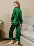 SilkSilky ES Seda Pura Manga larga Solapa Pijamas de mujer Verde 003