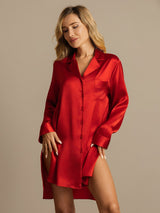 [Rojo] SilkSilky-ES Long Sleeve Lapel Collar Camisas de dormir 001