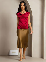 [Vino] SilkSilky-ES Cap Sleeve Cowl Neck Camisetas de Mujer 003