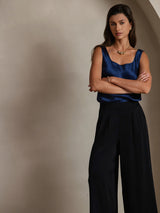 [Azul Oscuro] SilkSilky-ES 19Momme Sin mangas Escote Cuchara Top de tirantes 004