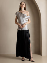 [Negro] SilkSilky-ES 19Momme Seda Split Pantalones de mujer 009