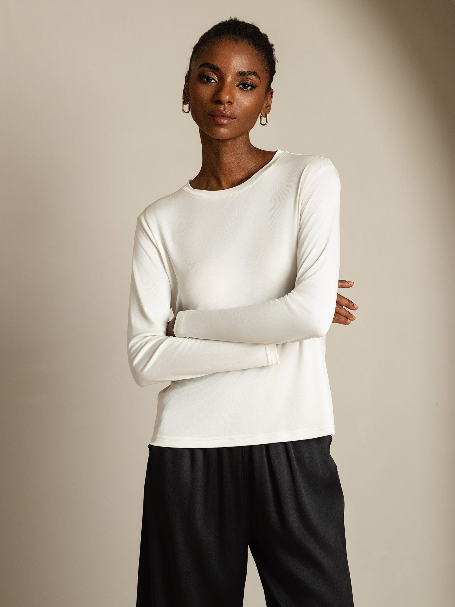 [Blanco] SilkSilky-ES Seda Pura Womens T-Shirt 001