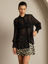 [Negro] SilkSilky-ES Seda Pura Womens Shirt 003
