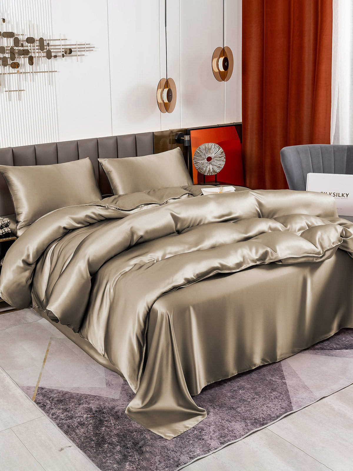 [Caqui] SilkSilky-ES 19Momme Juego de ropa de cama 003