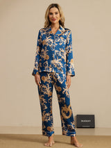 [Dragón Navy] SilkSilky-ES Long Sleeve Lapel Collar Pijamas de mujer 003