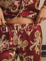 [Dragón Vino] SilkSilky-ES Long Sleeve Lapel Collar Pijamas de mujer 005