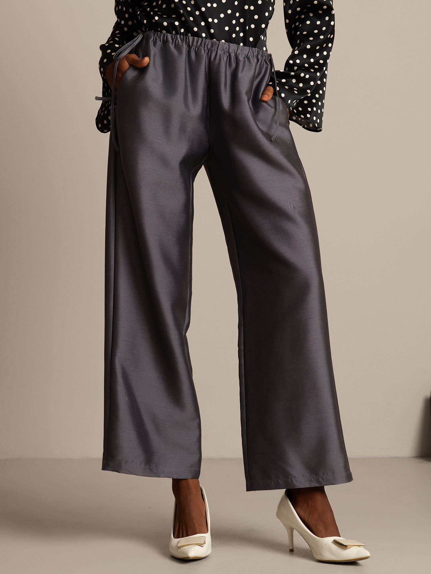 [Gris] SilkSilky-ES 32Momme Silk-Wool Blend Womens Pants 001,