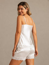 [Blanco] SilkSilky-ES Spaghetti Strap V Neck Conjunto de tirantes 002