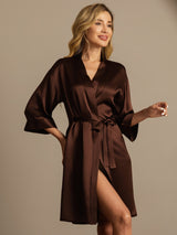 [Café] SilkSilky-ES 3/4 Sleeve Bata de mujer 003