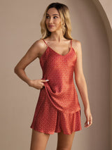 [Ginkgo Burdeos] SilkSilky-ES Spaghetti Strap V Neck Conjunto de tirantes 001