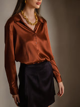 [Caramelo] SilkSilky-ES Long Sleeve Lapel Collar Blusas de Mujer 001