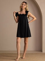 [Negro] SilkSilky-ES Sleeveless Square Neck Camisón 003