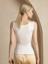 [Blanco] SilkSilky-ES Sin mangas Cuello Redondo Camisetas de Mujer 002
