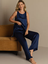 [Azul Oscuro] SilkSilky-ES Sleeveless Pijamas de mujer 008