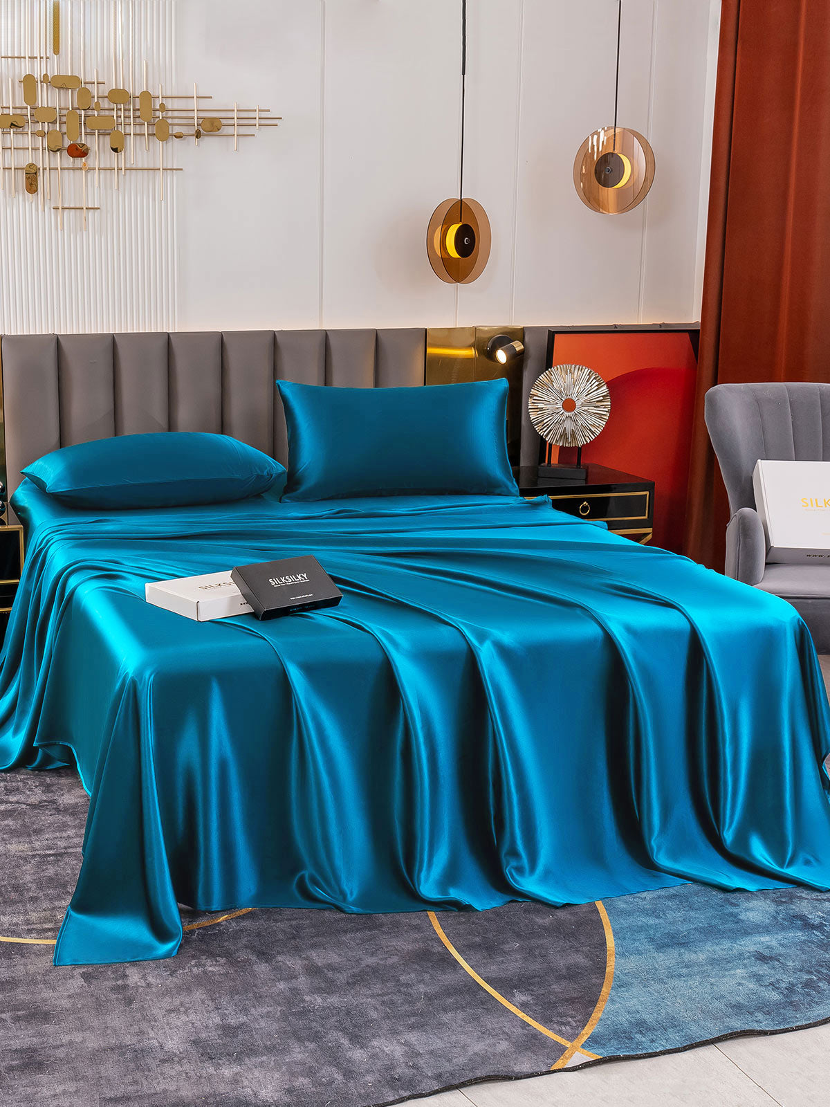 [Azul Real] SilkSilky-ES 19Momme Seda Pura Bedding Set 001
