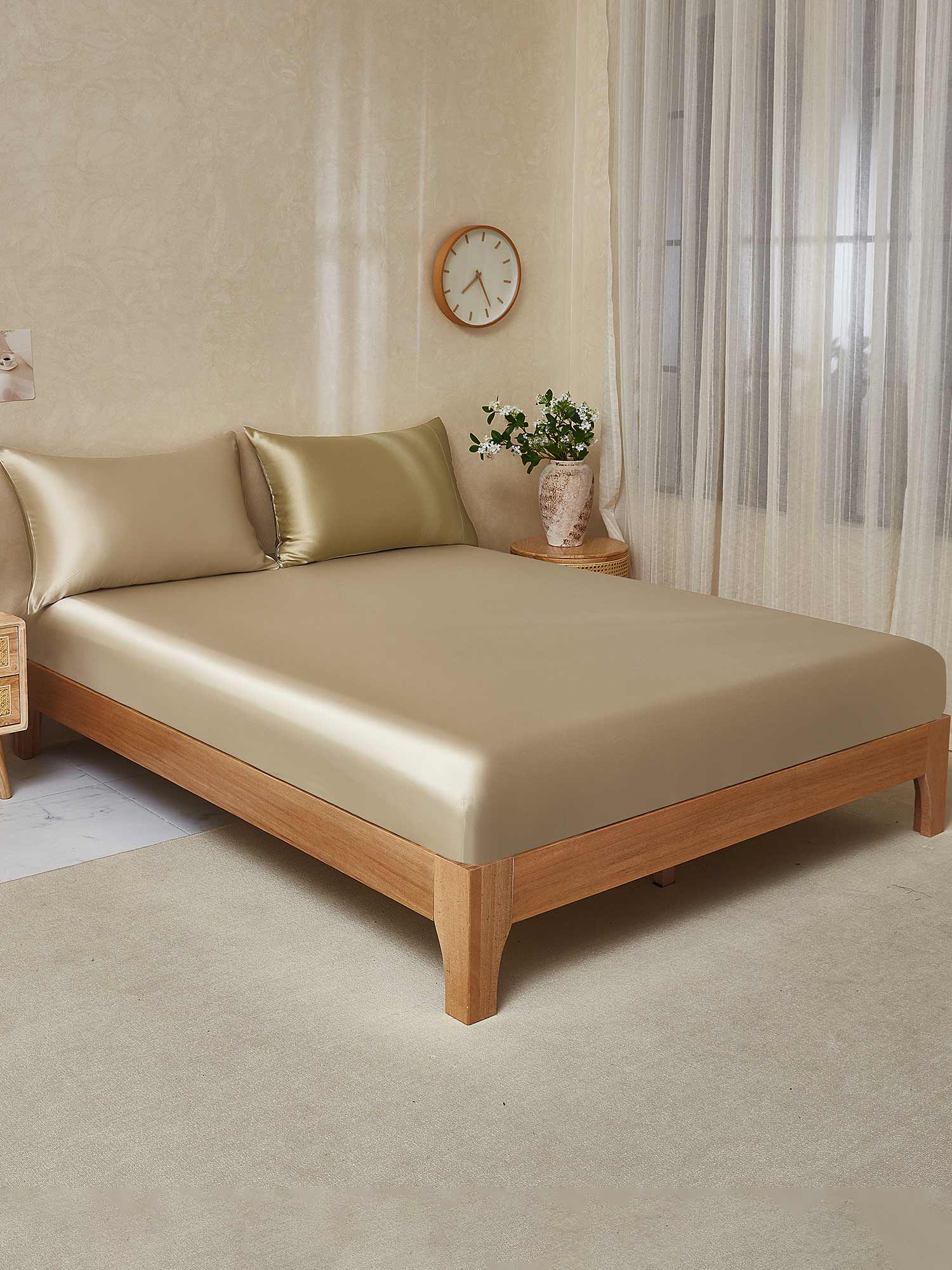 [Beige+Caqui] SilkSilky-ES 22Momme Seda Pura Bedding Set 001,