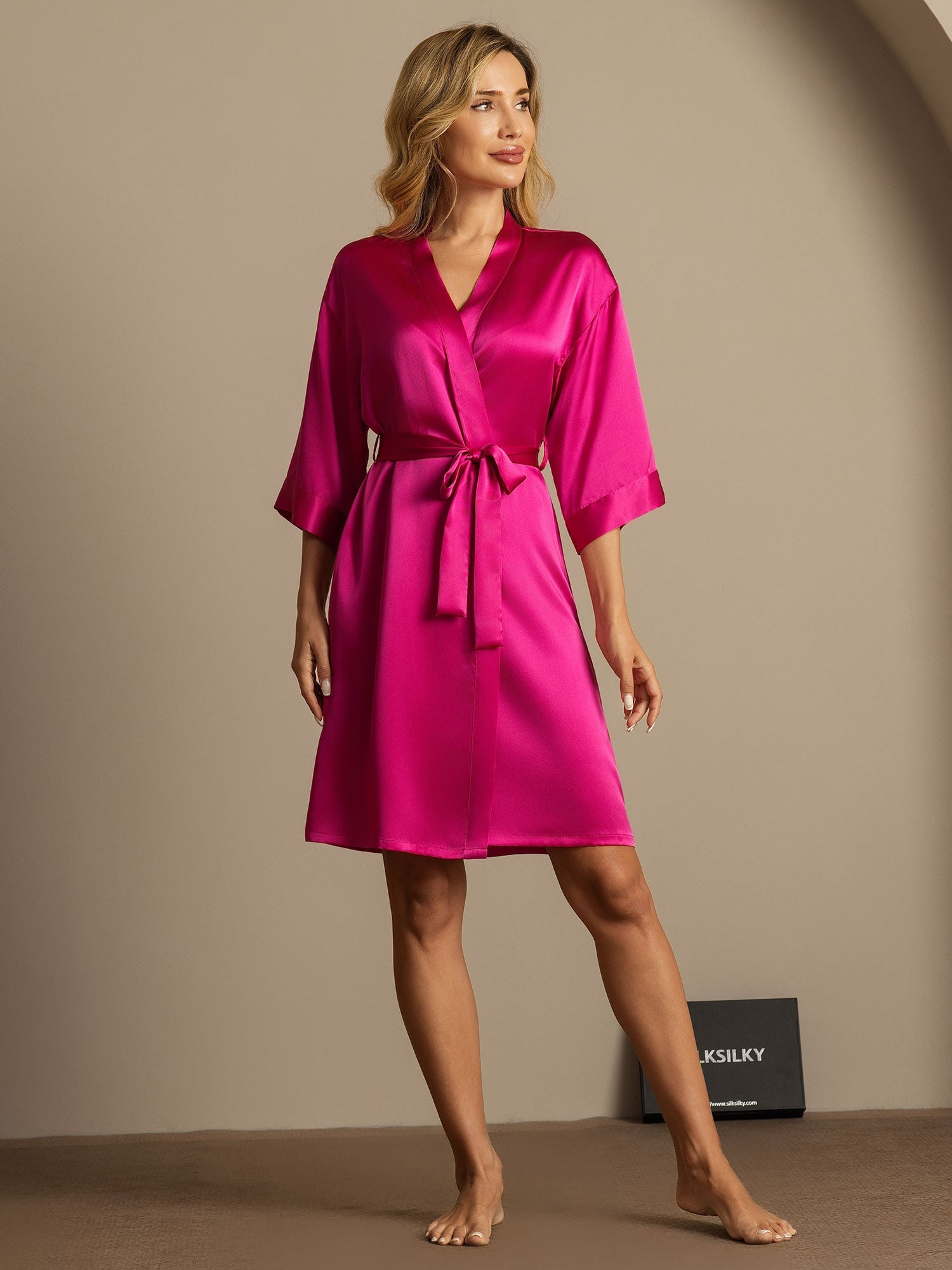 [Rosa Roja] SilkSilky-ES Seda Pura Womens Robe 006,