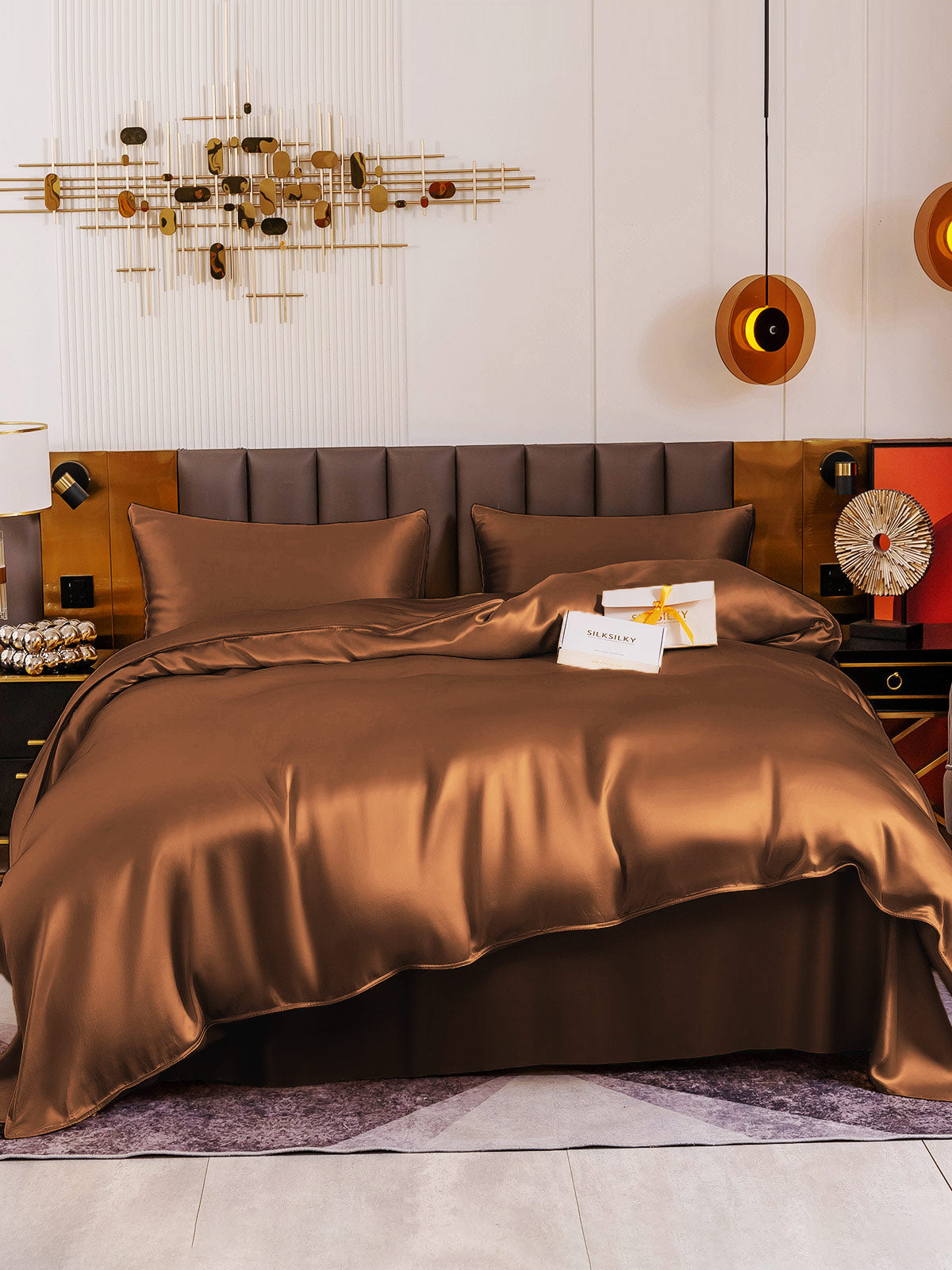 [Café] SilkSilky-ES 19Momme Juego de ropa de cama 002