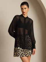 [Negro] SilkSilky-ES Seda Pura Womens Shirt 007